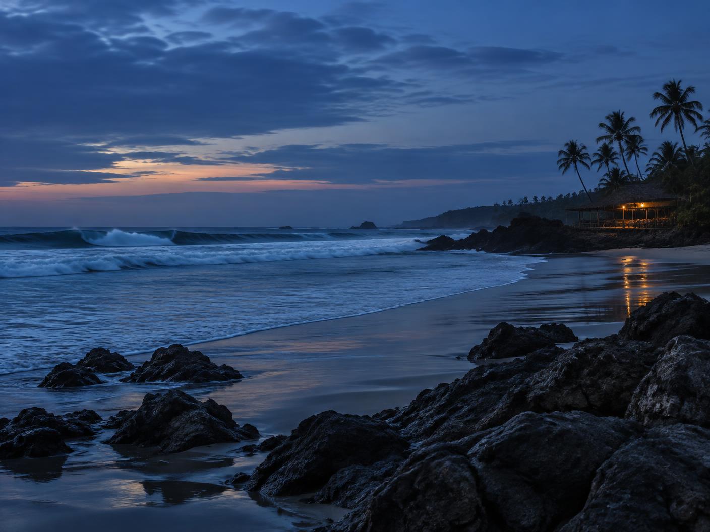 Zicatela shoreline at blue hour